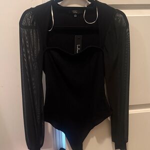 Lulu's Black Puff-Sleeve Mesh Bodysuit